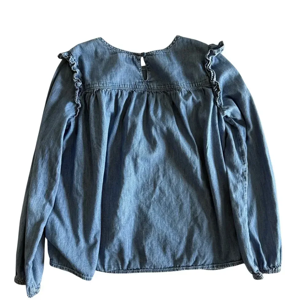 GAP Girls Denim Top Long Sleeve Ruffle Peplum Style Light Wash Size XXL=16/18